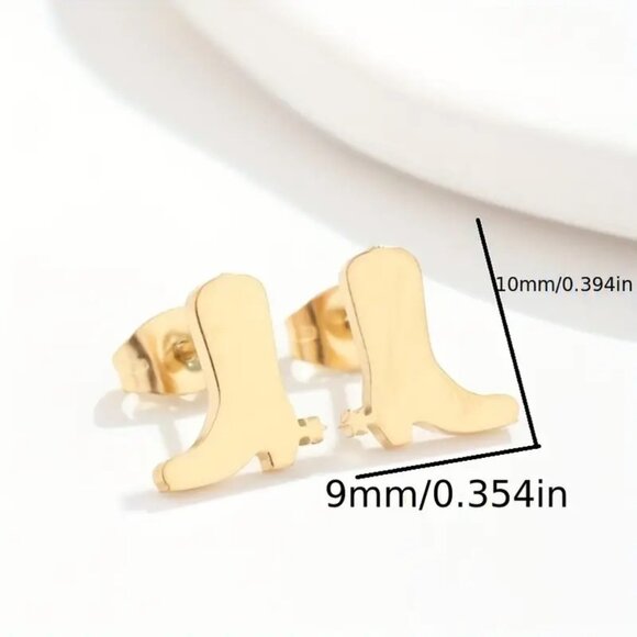 Gold-Tone Stainless Steel Cowboy Boot Petite Stud Earrings - Picture 4 of 4